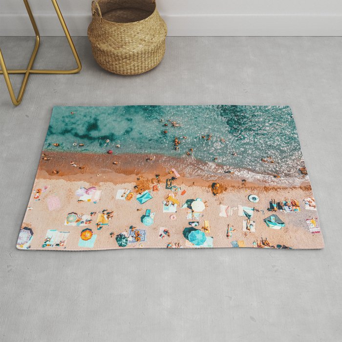 Beach Aerial Print, Home Decor Aerial Photography, Minimalist Print, Pastel Beach, People Beach Aerial Print, Sea Beach Art Print Rug