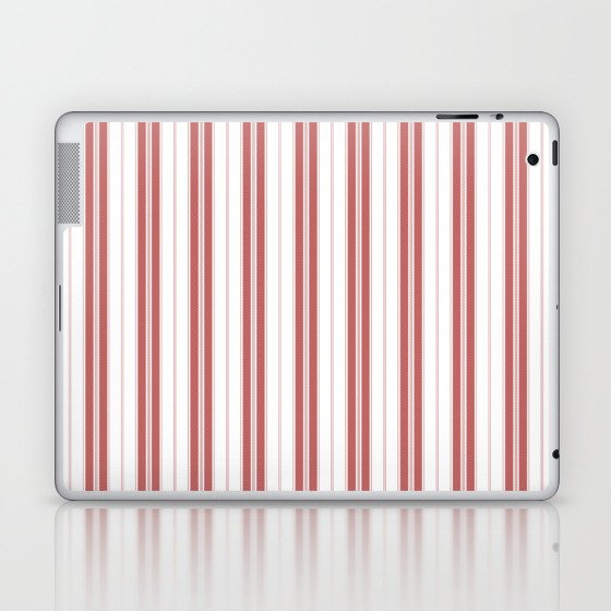 Wine Red and White Vintage American Country Cabin Ticking Stripe Laptop & iPad Skin