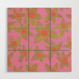 Retro Flowers on Pink Wood Wall Art