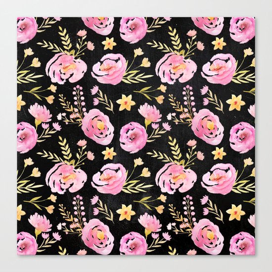 Delicate Poppy Pattern On Chalkboard Canvas Print