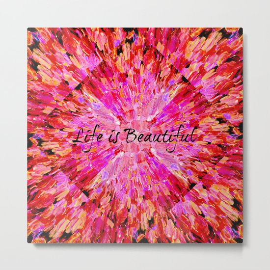 LIFE IS BEAUTIFUL Bold Pink Bird Feathers Ocean Waves Painting Sea Romantic Love Girlie Abstract Metal Print
