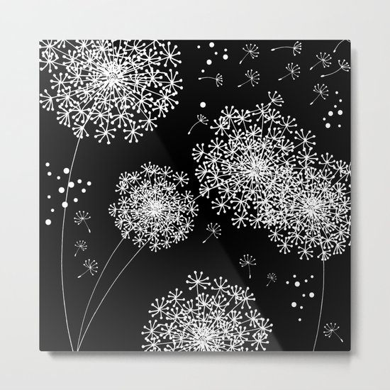 DANDELION SNOWFLAKE BLACK Metal Print