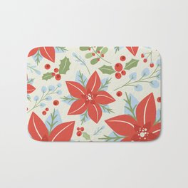 Holiday Poinsettia Mistletoe and Holly Berries Christmas Pattern in Red Green Blue Gray Bath Mat | Graphicdesign, Holiday, Christmas, Hollyberries, Red, Floral, Holly, Retro, Greenandred, Midcenturymodern 