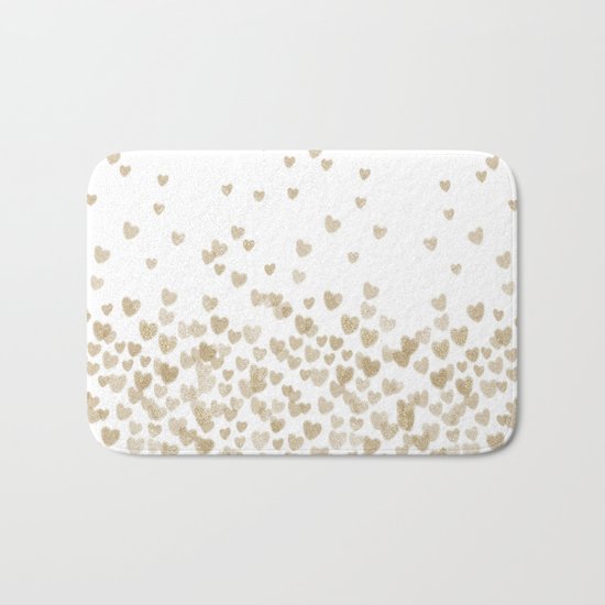 Gold Glitter Hearts - White Background for Valentines Day, Love, Bokeh, for trendy girls cell phone Bath Mat