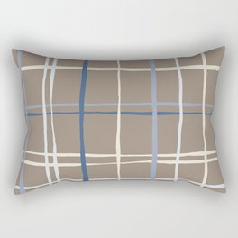 Timeless Tattersall Grid with blue and beige stripes over brown Rectangular Pillow