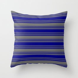 [ Thumbnail: Blue and Dim Grey Colored Stripes Pattern Throw Pillow ]