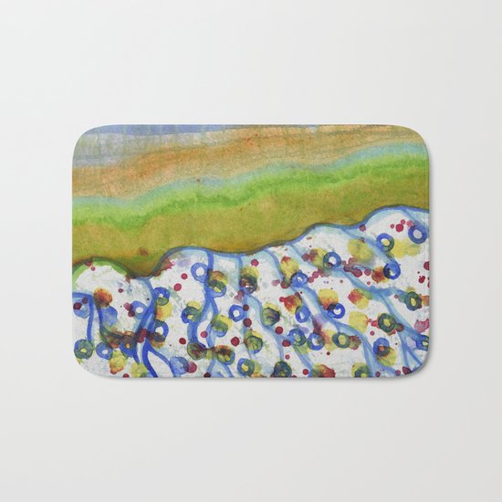 Curved Hill with Blue Rings Bath Mat