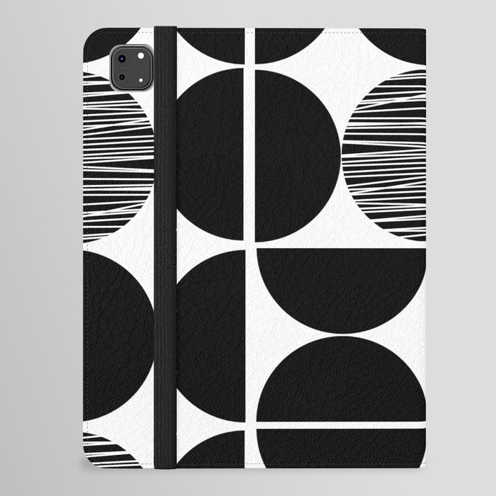 Black and white mid century shapes with stripes iPad Folio Case