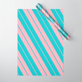 [ Thumbnail: Dark Turquoise and Light Pink Colored Striped Pattern Wrapping Paper ]