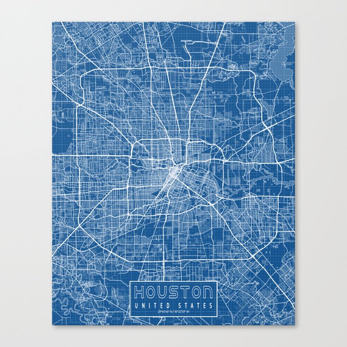 Houston City Map of Texas, USA Blueprint Canvas Print by deMAP Studio