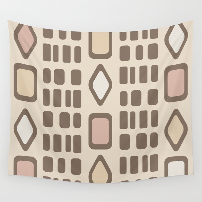 Retro Diamonds Rectangles Cream Wall Tapestry