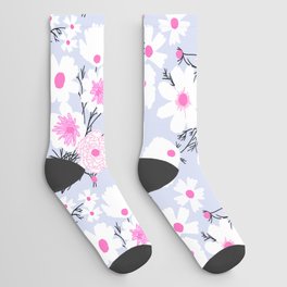 Retro Modern Spring Wildflowers Pastel Blue Socks