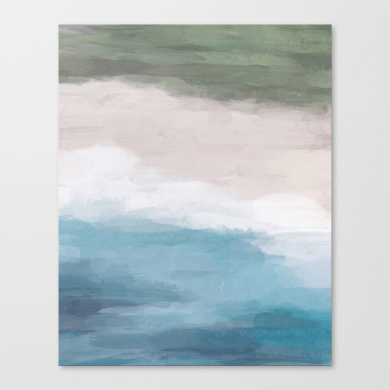 Ocean Aqua Blue Green Grass Beige Sand Abstract Tropical Hawaii