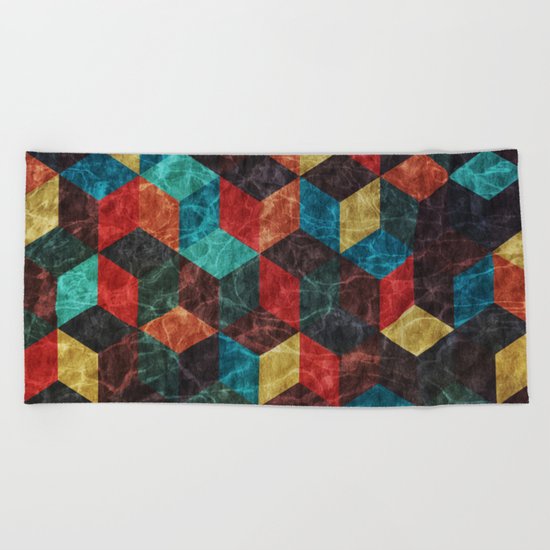 Colorful Isometric Cubes Beach Towel