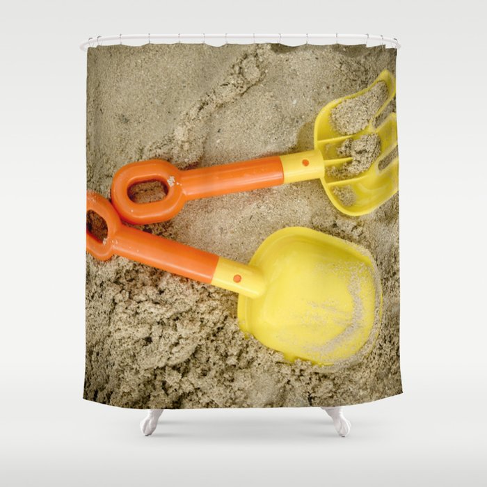 Beach Print Yellow And Orange Sand Toys Children Nursery Room Decor Shower Curtain Beach Print Yellow And Orange Sand Toys Children Nursery Room Decor Shower Curtain