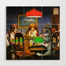 Dogs Playing Poker, by Cassius Marcellus Coolidge - Vintage Painting Wood Wall Art