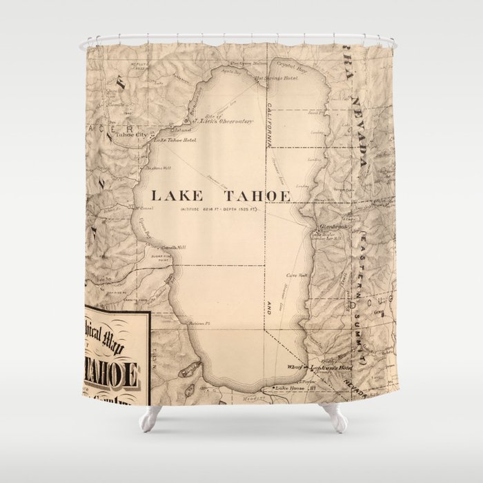 Vintage Map Of Lake Tahoe Calfornia, Lake Tahoe Shower Curtain