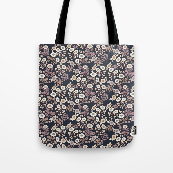 Rustic Fall Blooms on Navy Tote Bag