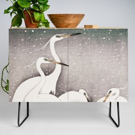 Egrets in the snow - Vintage Japanese Woodblock Print Credenza