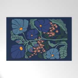 Klimt flower dark blue Welcome Mat | Garden, Outdoor, Painting, Graphicdesign, Floral, Shapes, Flowers, Art, Illustration, Organic 