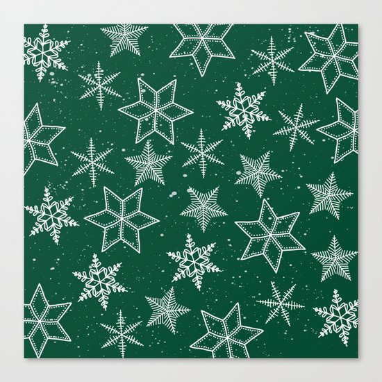 Snowflakes On Green Background Canvas Print