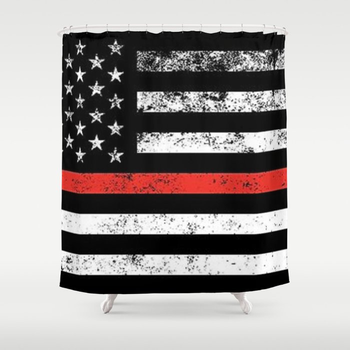 Firefighter Red Line American Flag Shower Curtain By Vintageart
