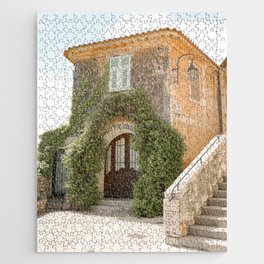 Medieval Éze Village Photo | Pastel Color House In France Art Print | Botanical Street Travel Photography Jigsaw Puzzle
