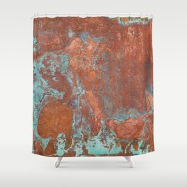 Tarnished Metal Copper Aqua Texture - Natural Marbling Industrial Art  Shower Curtain