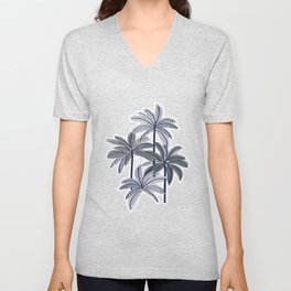 Retro Palm Springs vibes // white background highball grey palm trees oxford navy blue lines V Neck T Shirt