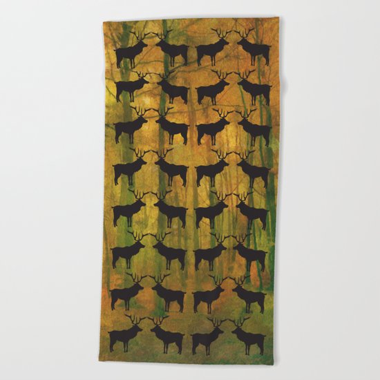 Deer in autumn Beach Towel