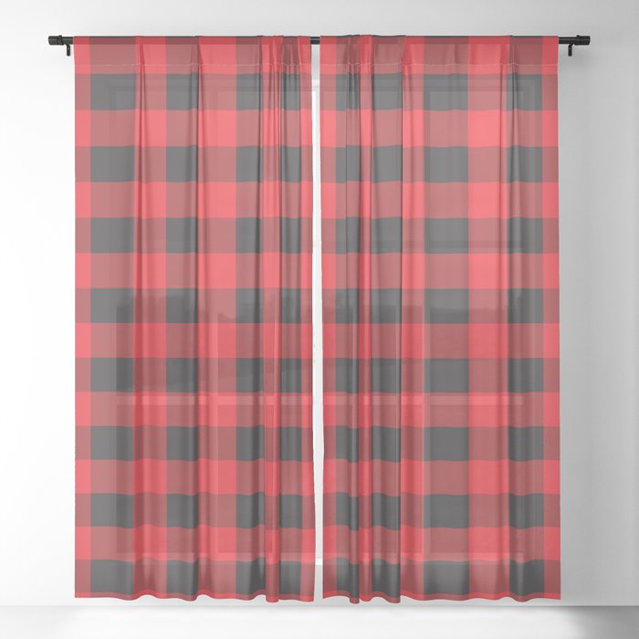 Black And Red Buffalo Plaid Sheer Curtain By Beautifulcuteness