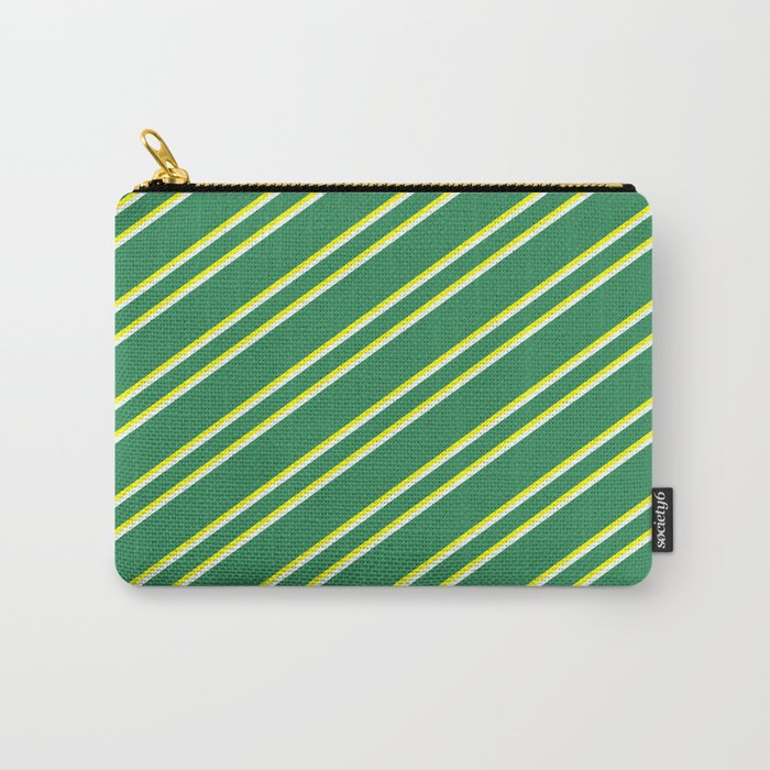 Sea Green, Yellow, and Mint Cream Colored Lined/Striped Pattern Carry-All Pouch