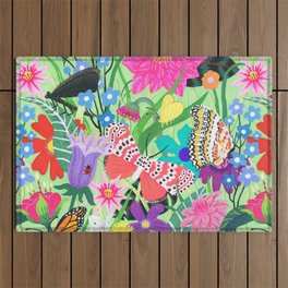 Butterfly and Moths Pattern - Green Outdoor Rug