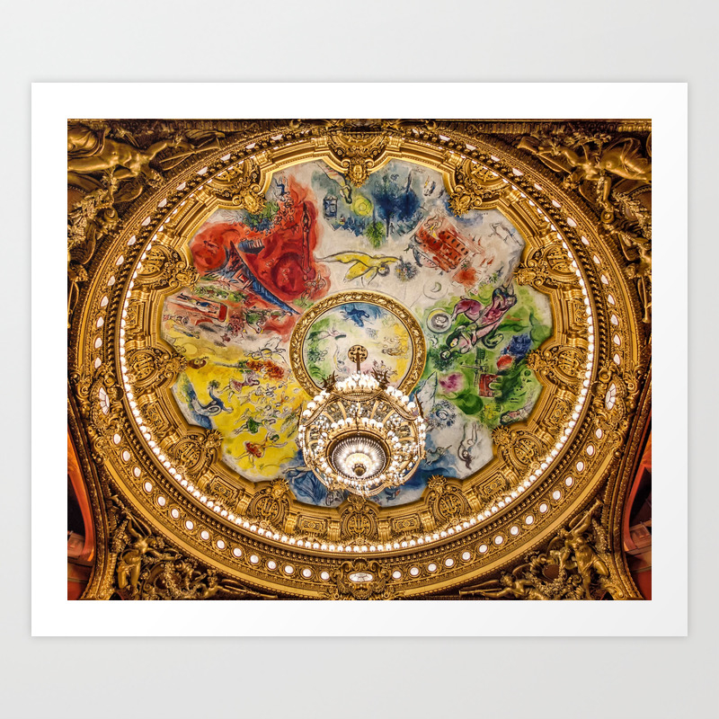 Ceiling Mural of the Palais Garnier Opera House, Paris, France color  photograph - photography by Marc Chagall Art Print