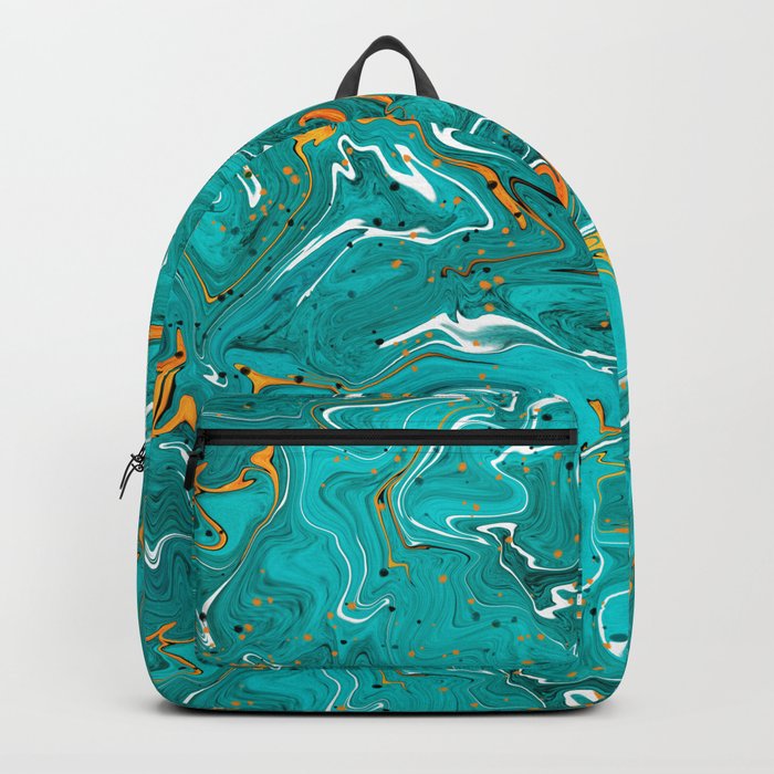 Teal and orange marble texture, turquoise abstract fluid art Backpack