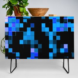 geometric pixel square pattern abstract background in blue black Credenza
