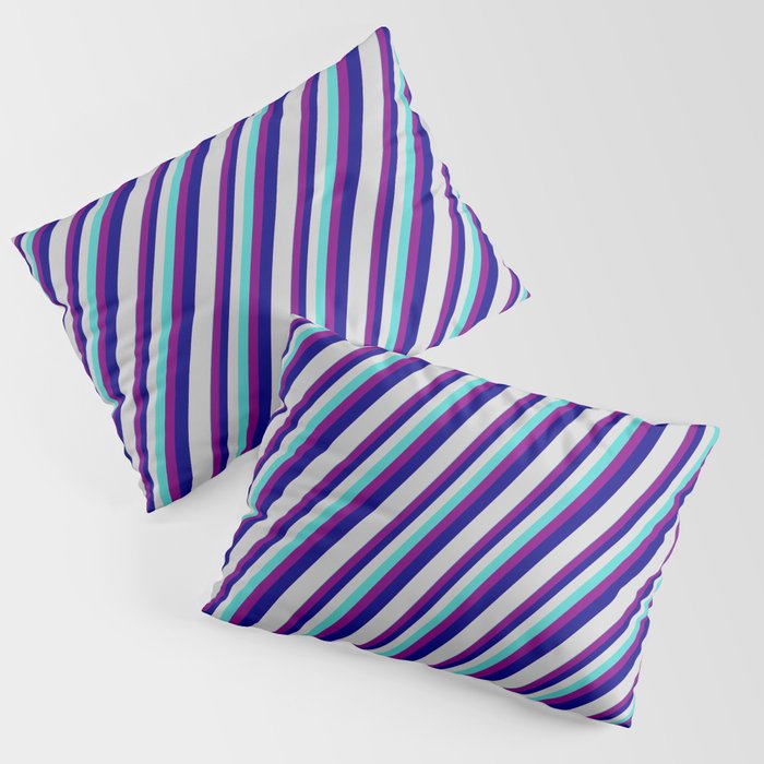 Turquoise, Purple, Blue, and Light Grey Colored Striped/Lined Pattern Pillow Sham