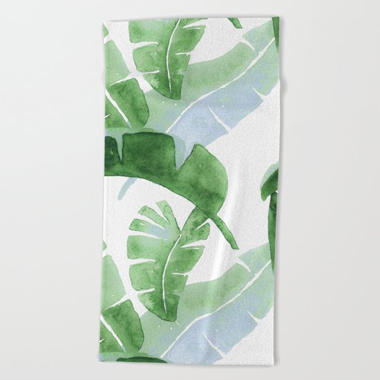 Tropical Leaves Green And Blue Beach Towel