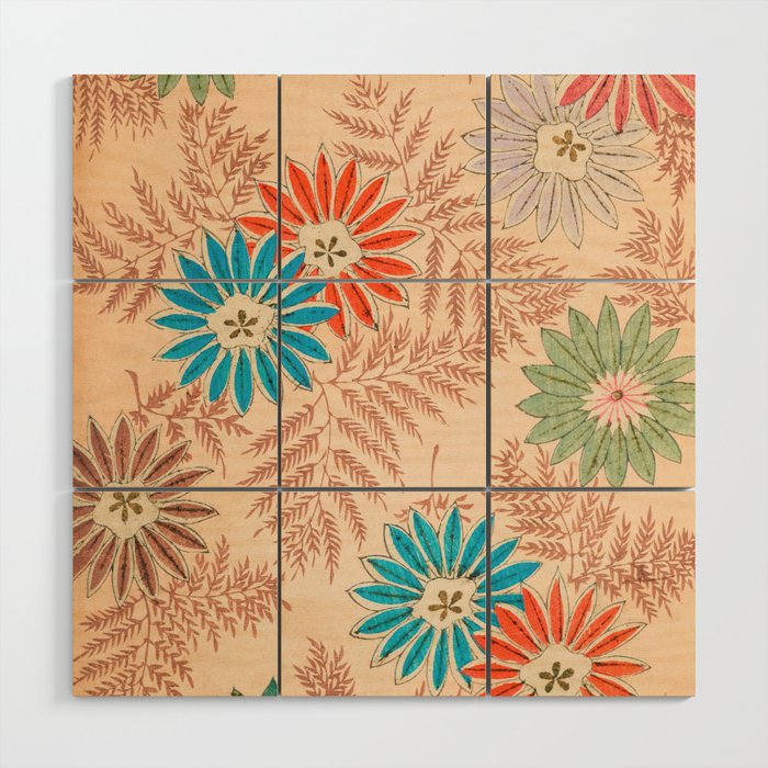 Colorful Floral Print Vintage Japanese Retro Pattern Wood Wall Art