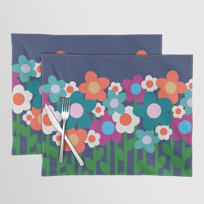 Field of Flowers on Blue Placemat