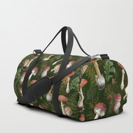 Vintage Dark Night Green Mushroom Forest Duffle Bag