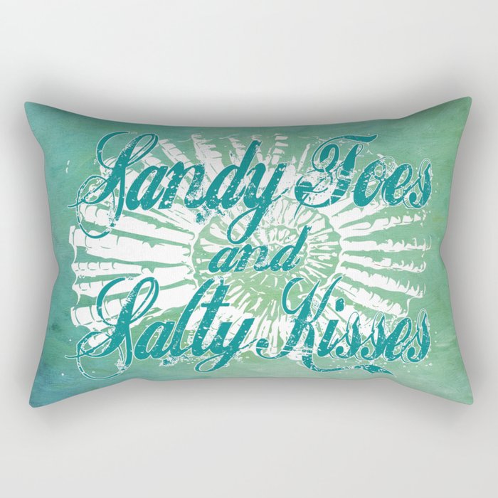 Sandy Toes And Salty Kisses With Nautilus Shell Graphic Design Sandy Toes And Salty Kisses With Nautilus Shell Graphic Design Rectangular Pillow