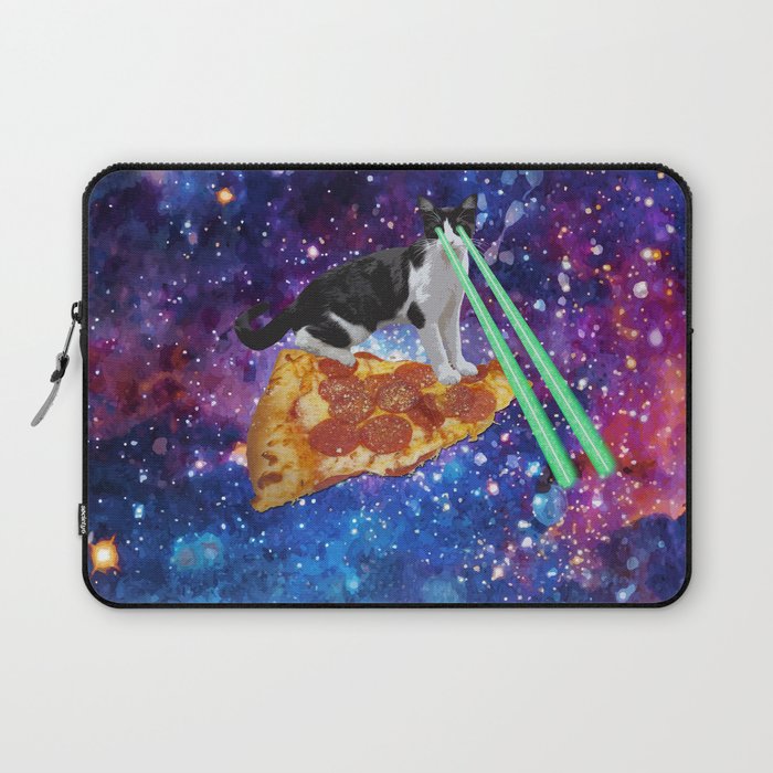 Galaxy Laser Beam Eyes Cat on Pizza Laptop Sleeve