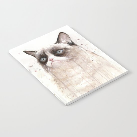 Grumpy Watercolor Cat Geek Meme Whimsical Animals Notebook