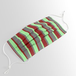 [ Thumbnail: Dark Red, Green, and Dim Gray Colored Lines Pattern Face Mask ]