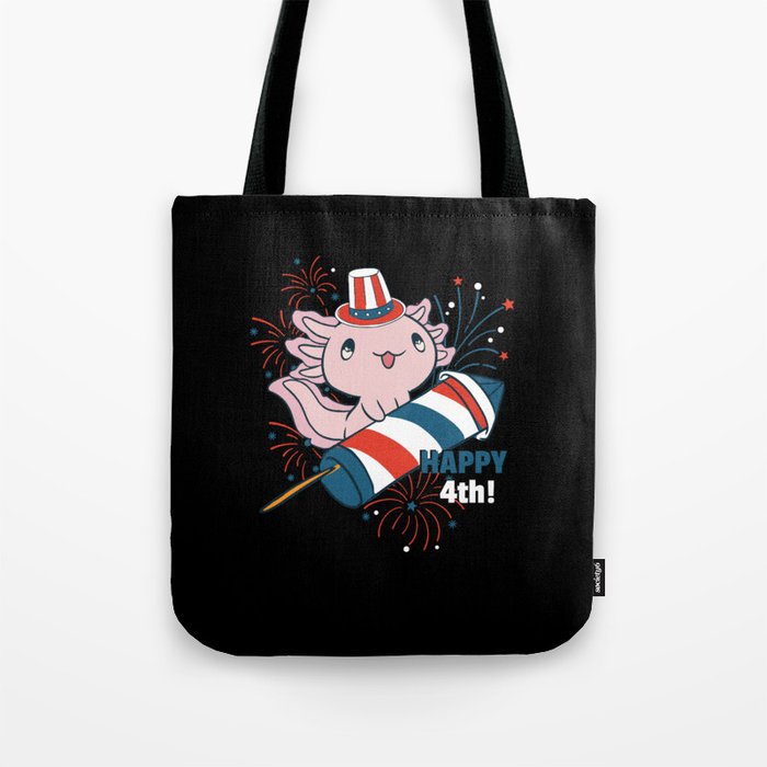 Happy 4th Cute Axolotl With Fireworks America Tote Bag