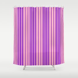 [ Thumbnail: Dark Orchid & Light Pink Colored Lined Pattern Shower Curtain ]