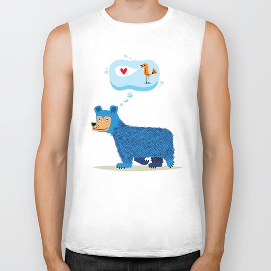 Bear Thinks Of Bird Biker Tank