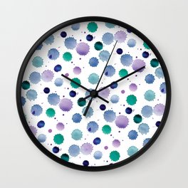 Watercolor Purple, Green & Grey Splatters Pattern Wall Clock