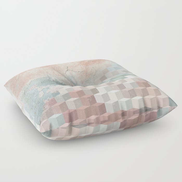 Distressed Cube Pattern - Nude, turquoise and seashell Floor Pillow
